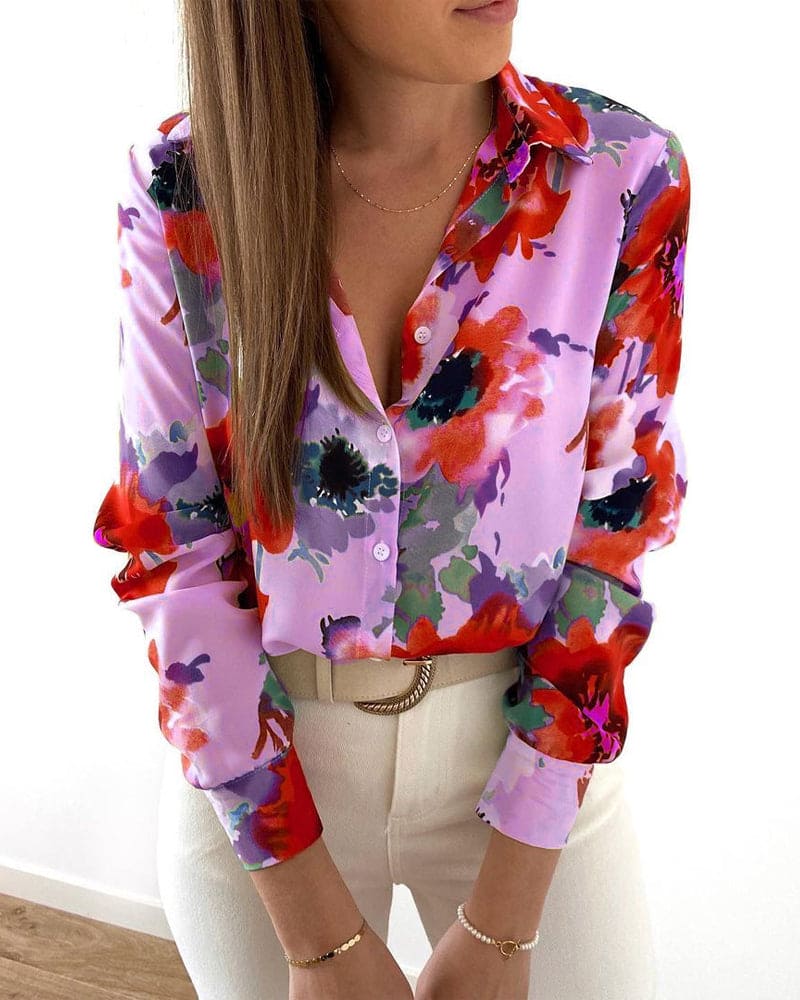Cristal - Elegant long-sleeve floral blouse