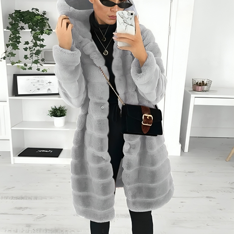 Alecia - Thick faux fur coat with hood