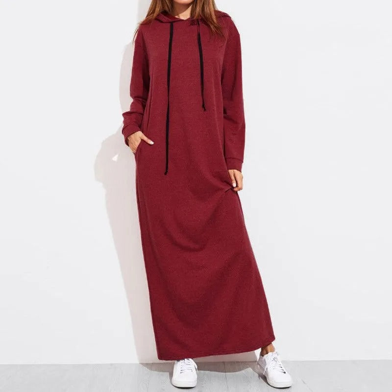 Zoey - Casual maxi dress with long sleeves and hood