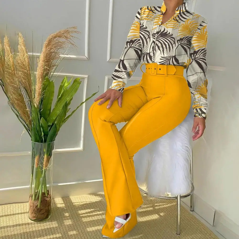 Lennea - Elegant printed long-sleeve polo and trousers set
