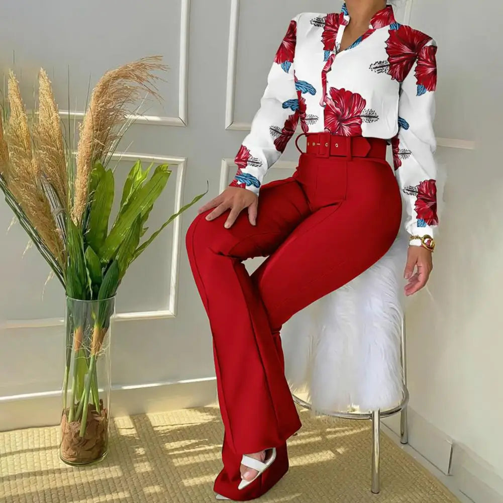 Lennea - Elegant printed long-sleeve polo and trousers set