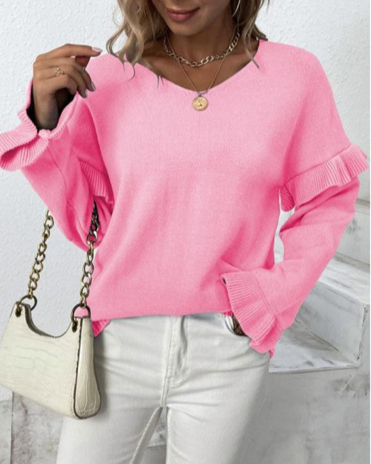 Shireen - Elegant loose-fit long sleeve blouse with ruffles