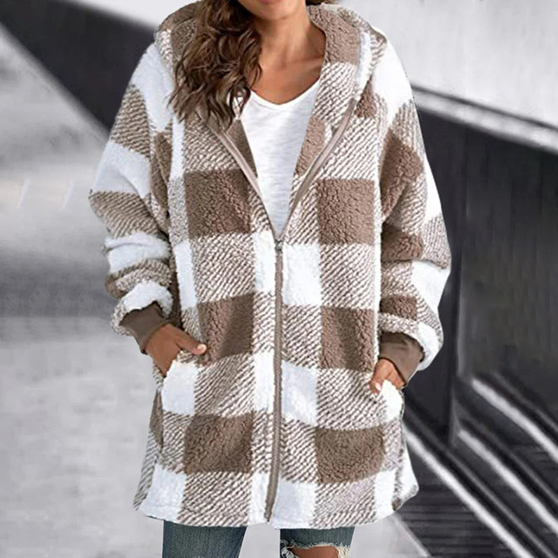 Women's Oversized Checked Jacket | Stylish, Warm, Versatile Hooded Design
