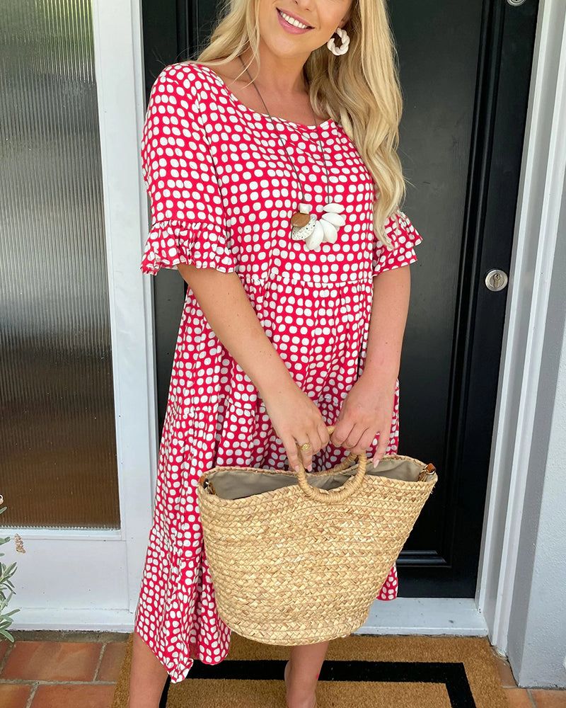 Samaira - Elegant loose polka dot midi dress with short sleeves