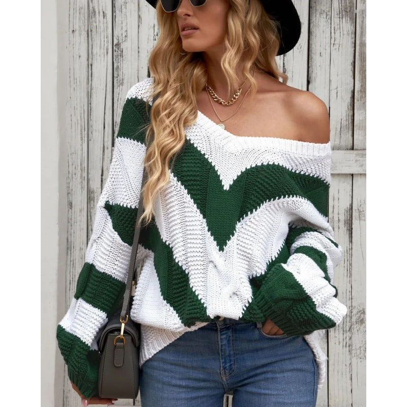 Braelynn - Chic striped stitching loose knitted sweater