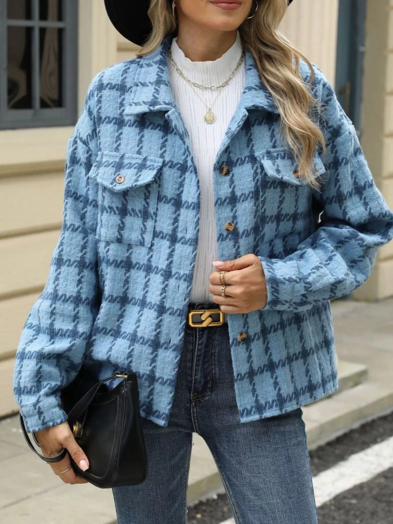 Cartina - Elegant Checkered Button-Up Warm Jacket