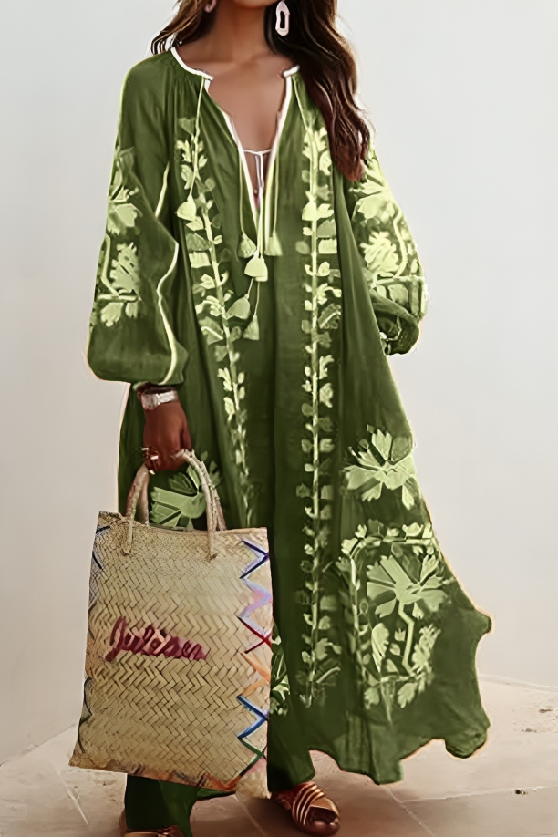 Revina - Loose floral long-sleeve maxi dress