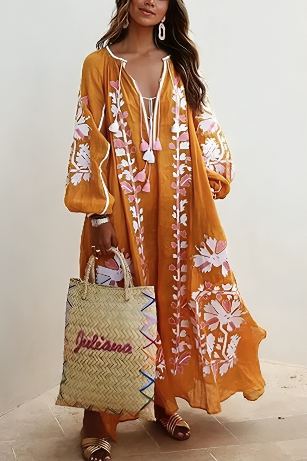 Revina - Loose floral long-sleeve maxi dress