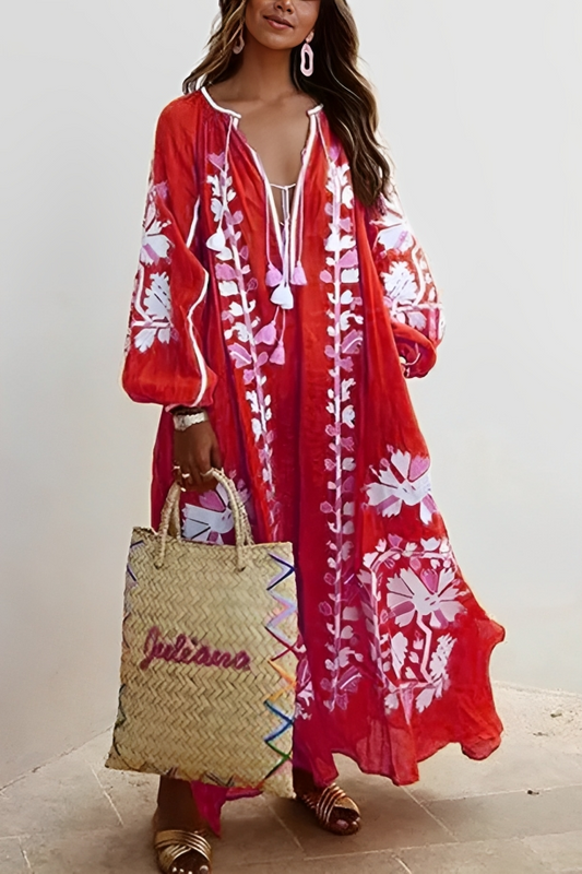 Revina - Loose floral long-sleeve maxi dress