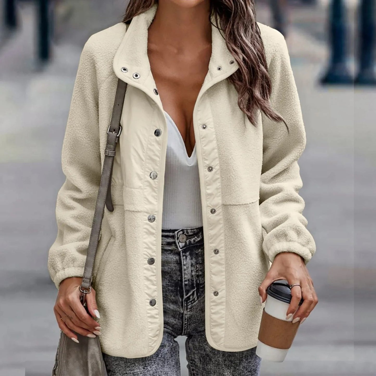 Nanette - Casual Buttoned Fleece-Lined Coat