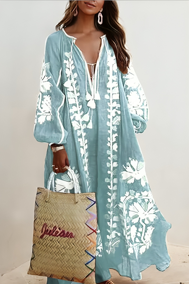 Revina - Loose floral long-sleeve maxi dress