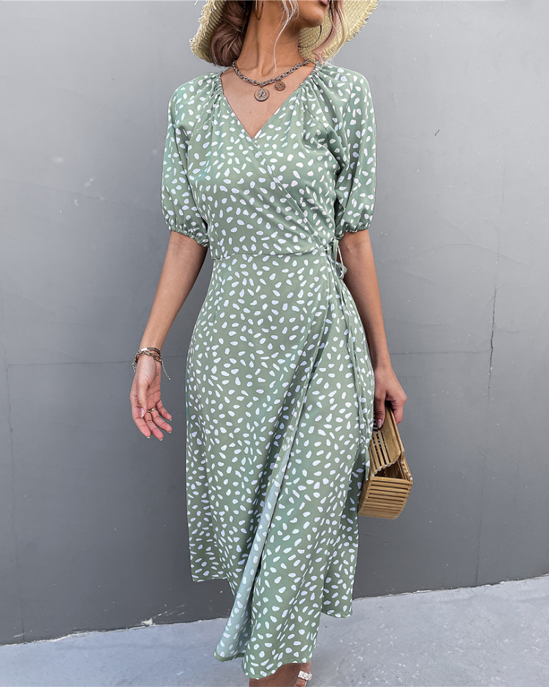 Aicelle - Elegant leopard print V-neck midi dress