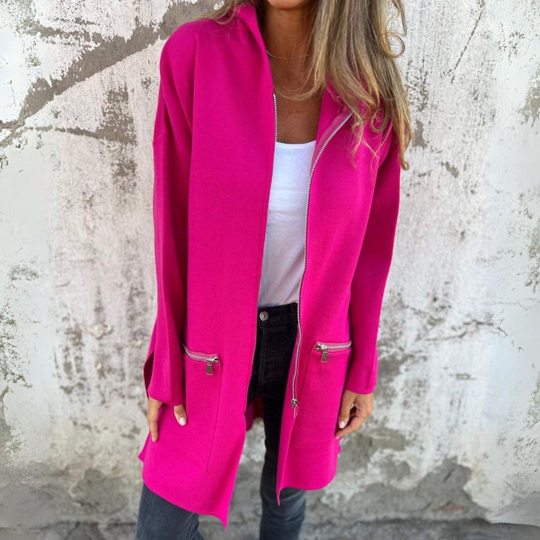 Adelle - Long warm hooded zip coat