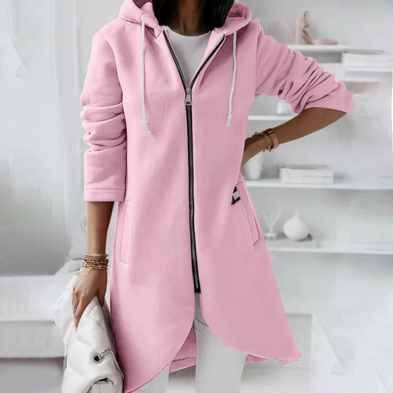 Darlene - Elegant long hooded zip-up jacket