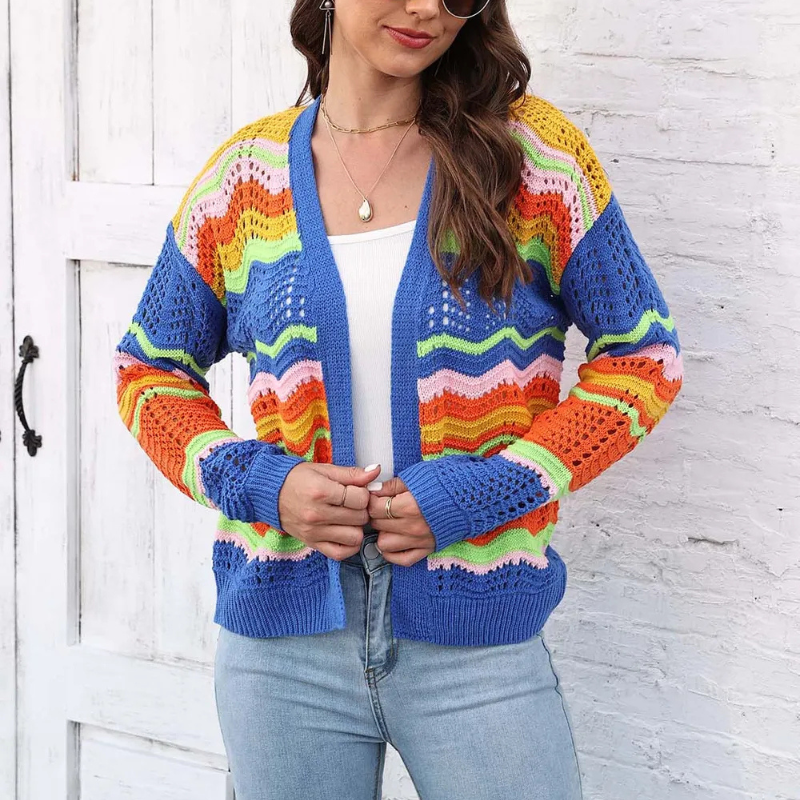 Rosalynn - Casual stylish open front openwork colorful cardigan