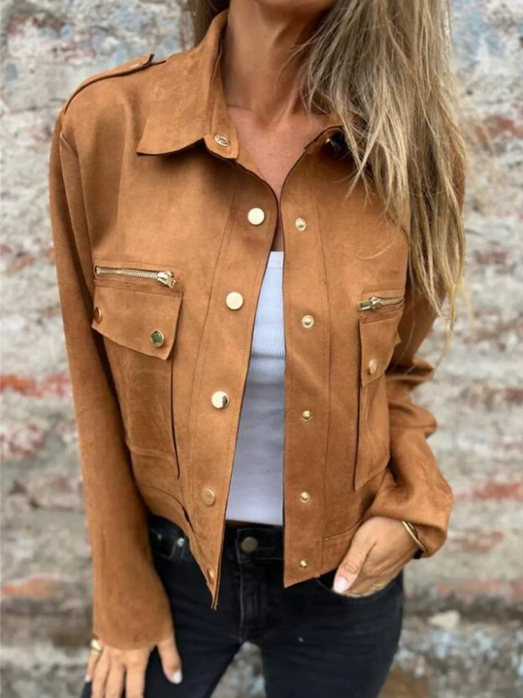 Kandace - Elegant suede jacket with zip and front pockets