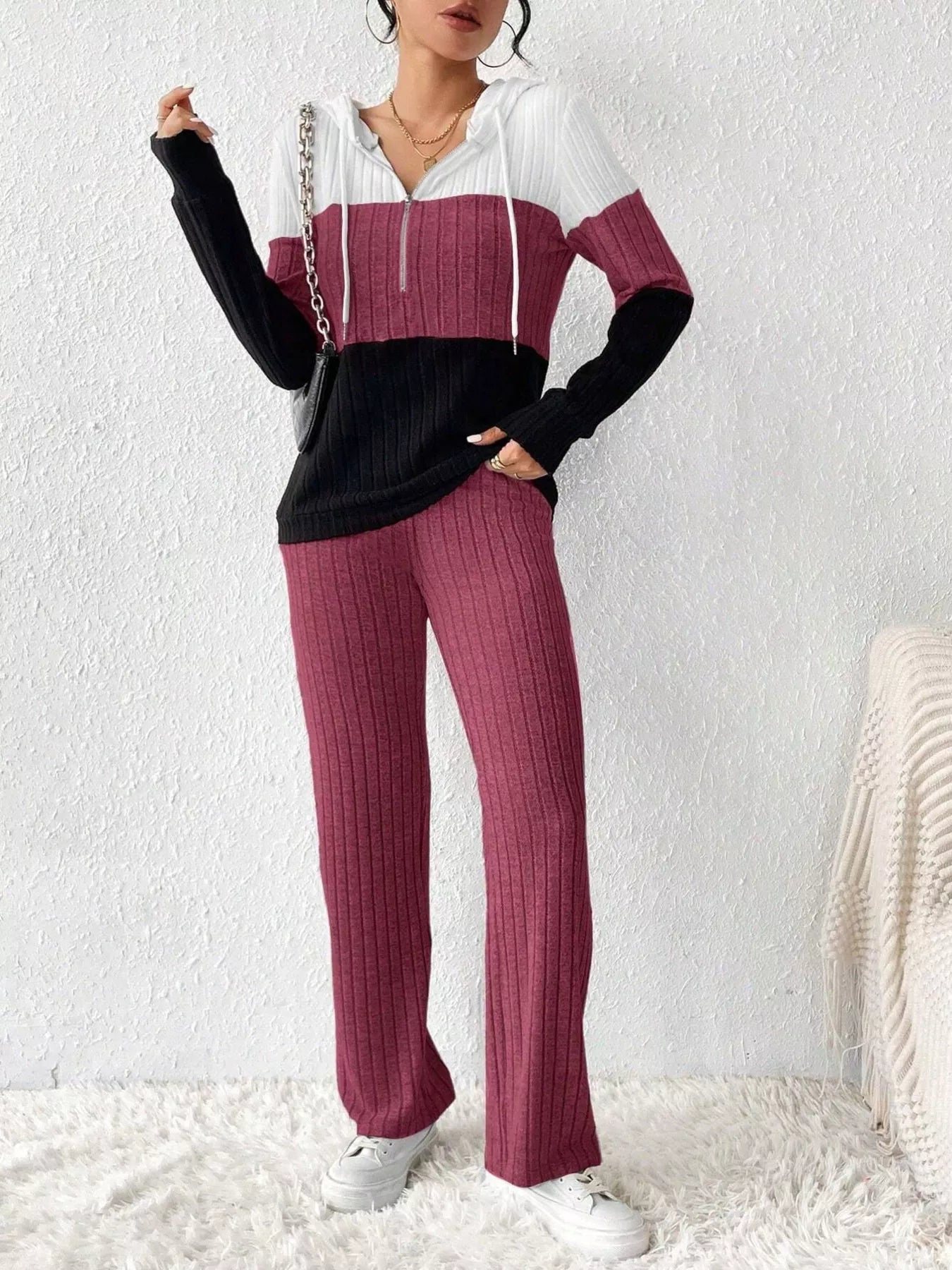 Dahlia - Elegant Half-Zip Hoodie and Trousers Set