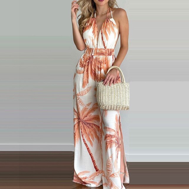 Lindsey - Elegant sleeveless deep V-neck jumpsuit