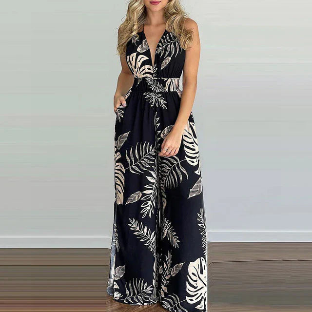 Lindsey - Elegant sleeveless deep V-neck jumpsuit