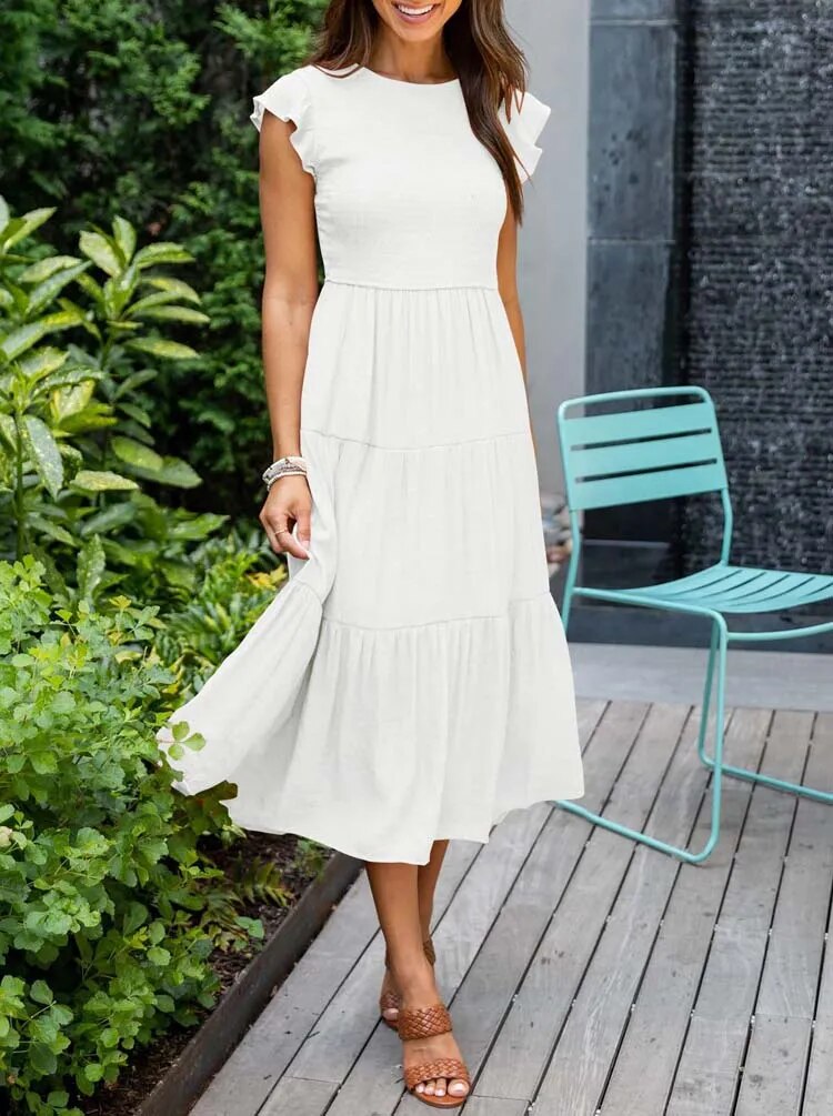 Diantha - Casual dress with round neck and ruffles