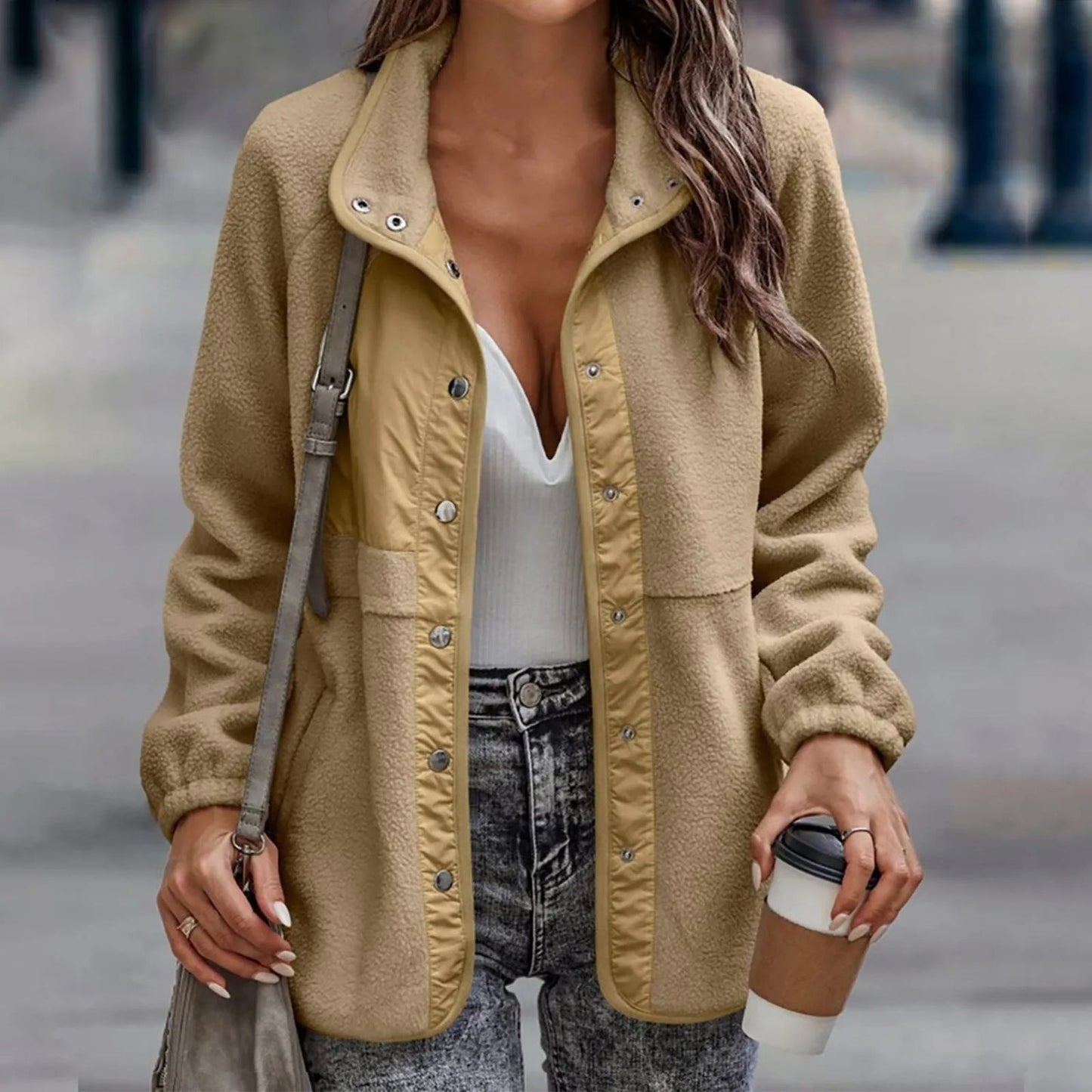 Nanette - Casual Buttoned Fleece-Lined Coat