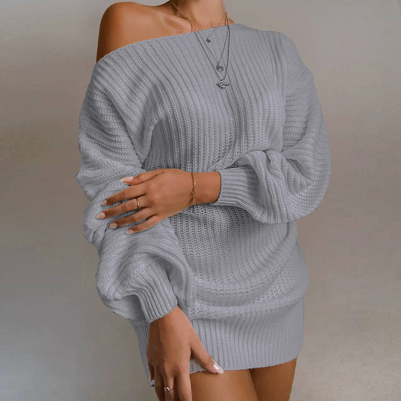 Yalena - Elegant Off-Shoulder Warm Knitted Dress