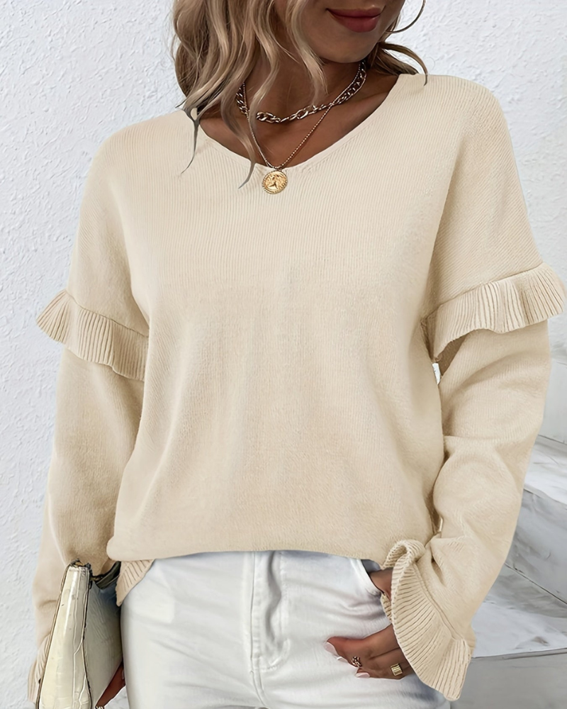 Shireen - Elegant loose-fit long sleeve blouse with ruffles