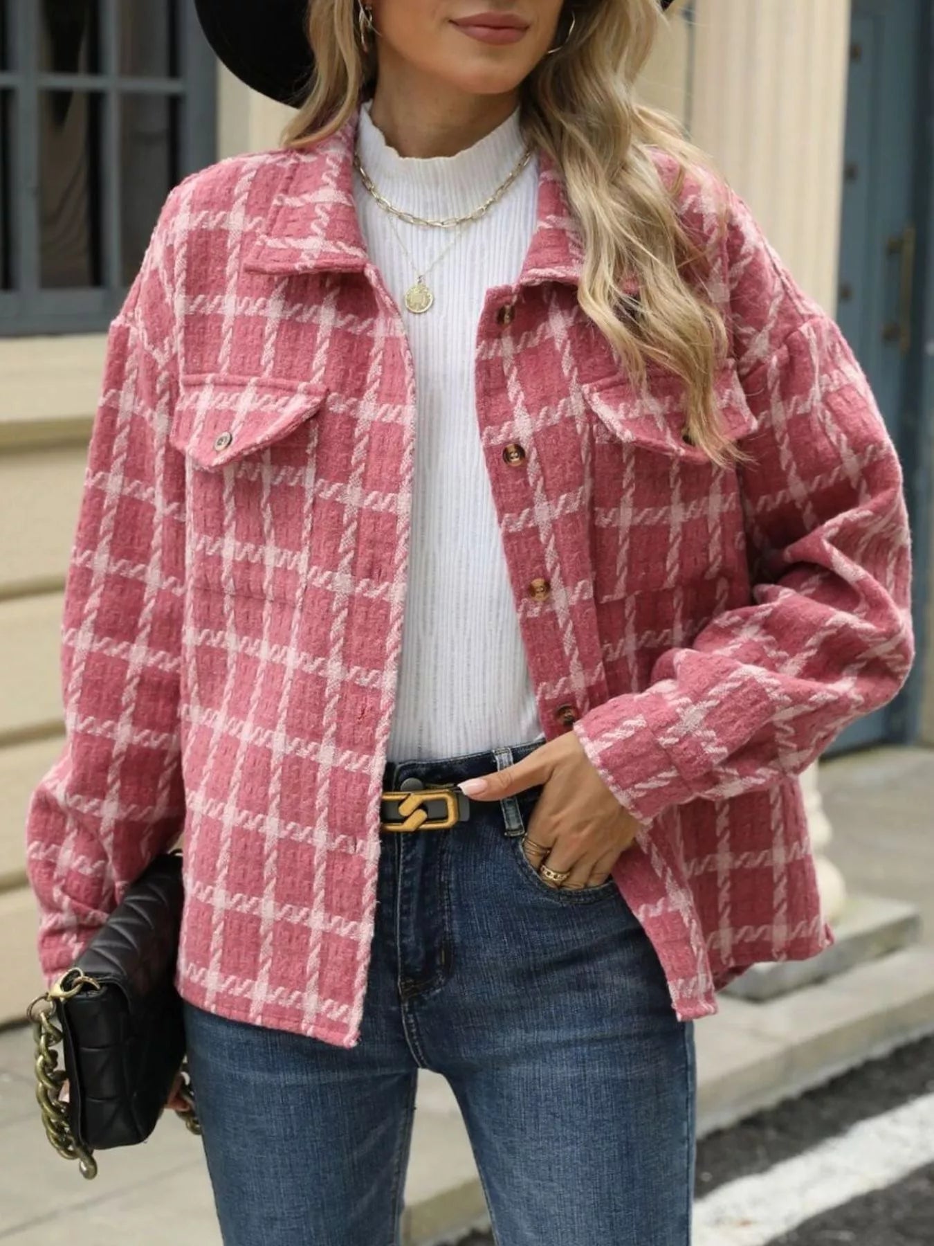 Cartina - Elegant Checkered Button-Up Warm Jacket