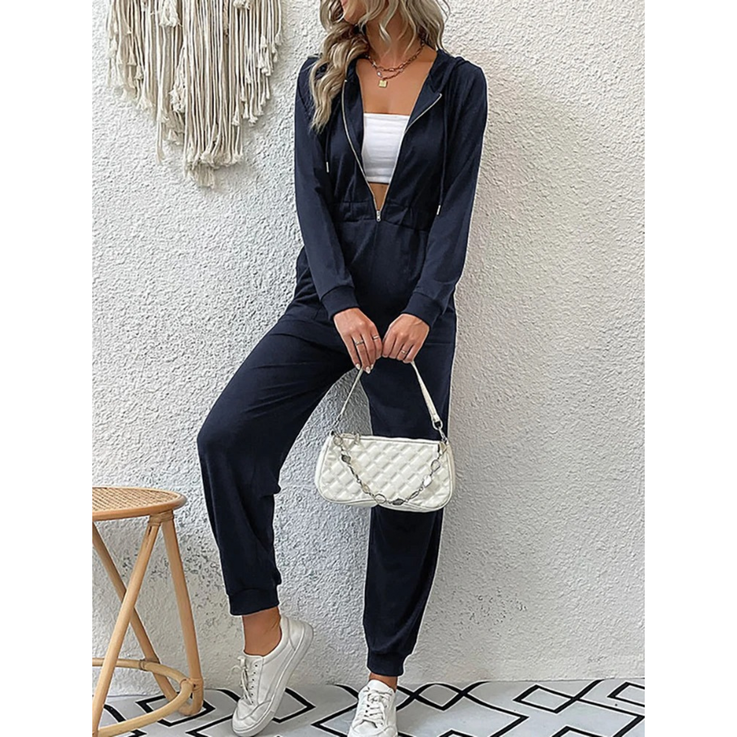 Veronique - Casual long-sleeve jumpsuit with zip and hood