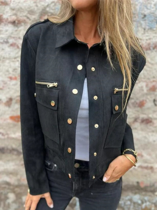 Kandace - Elegant suede jacket with zip and front pockets