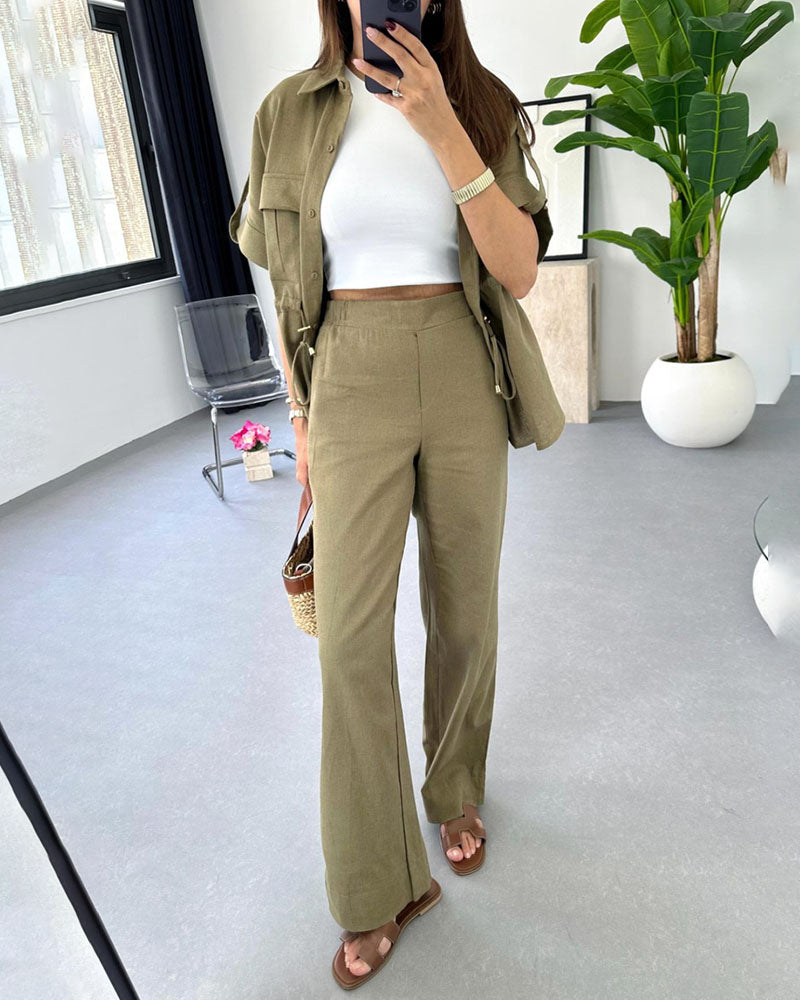 Marietta - polo blouse with buttons and wide-leg trousers set