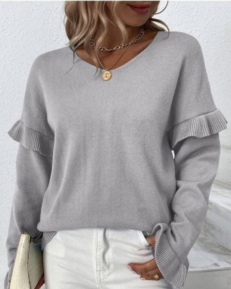 Shireen - Elegant loose-fit long sleeve blouse with ruffles