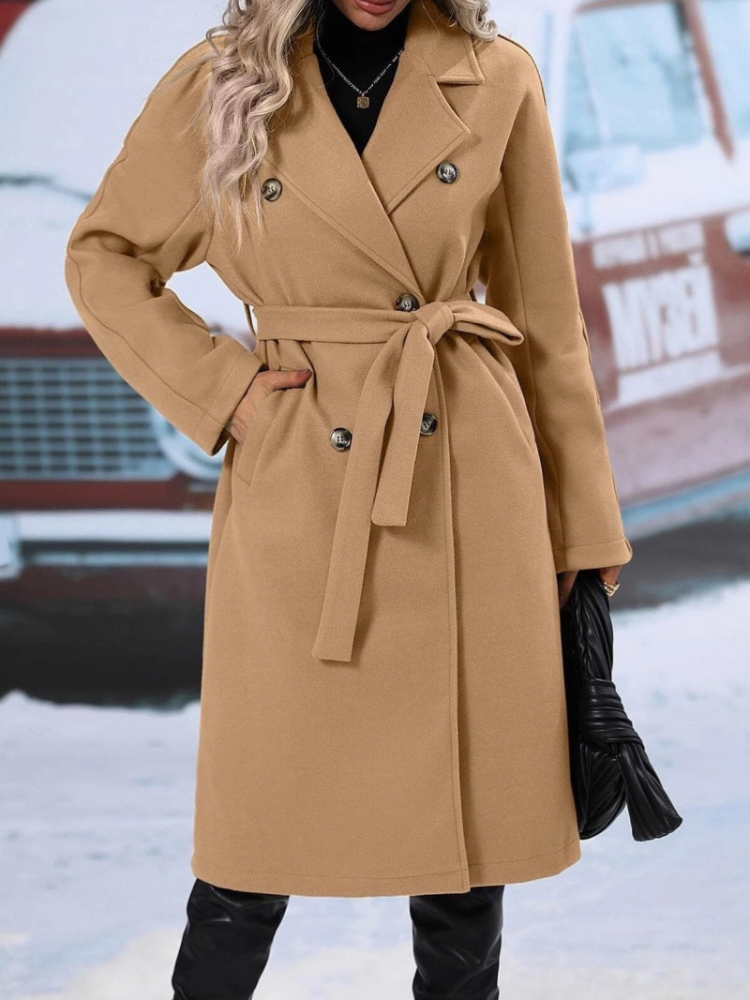 Winette - Elegant Long Double-Breasted Belted Coat