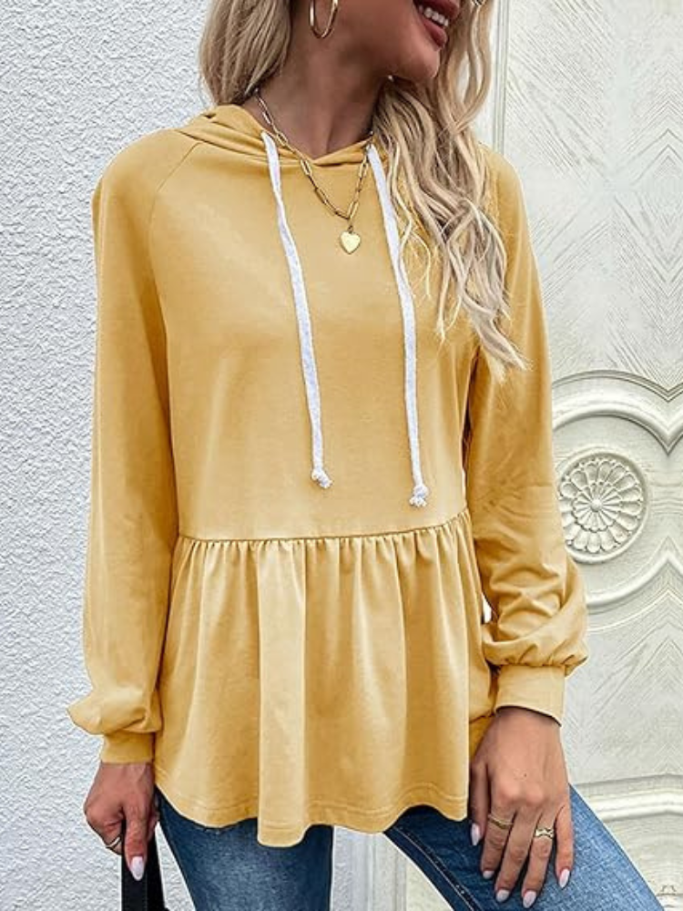 Nerida - Casual long-sleeve peplum hoodie jumper with ruffles