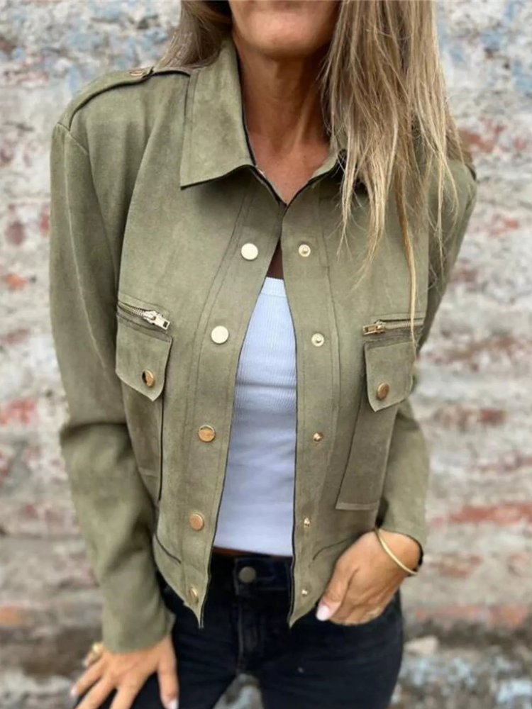 Kandace - Elegant suede jacket with zip and front pockets