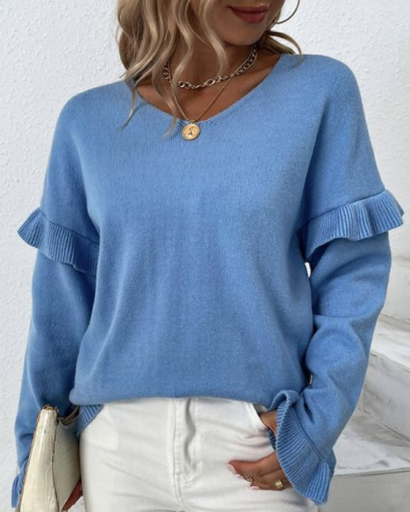 Shireen - Elegant loose-fit long sleeve blouse with ruffles
