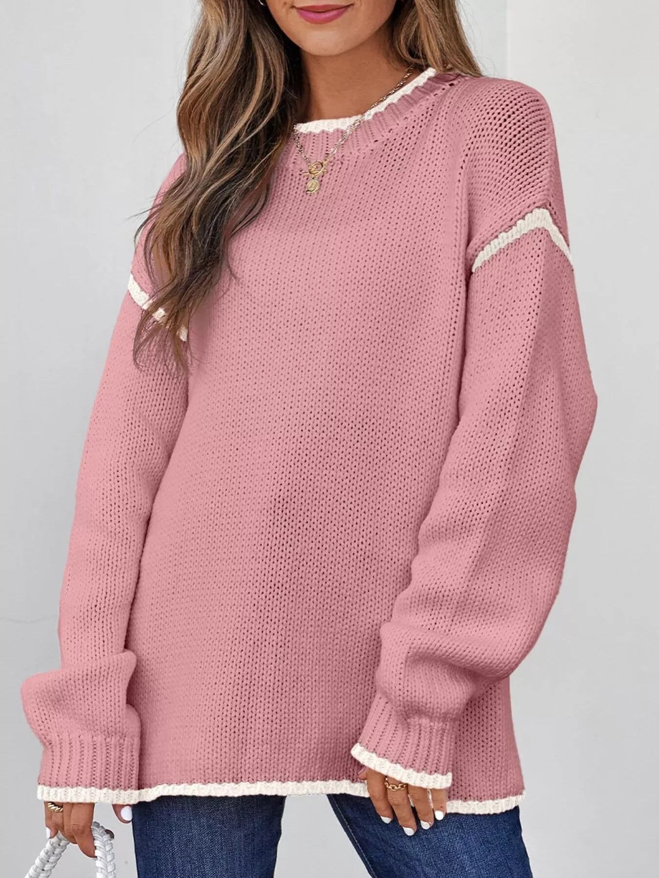 Cailin - Casual Long-Sleeve Jumper with Contrast Trim