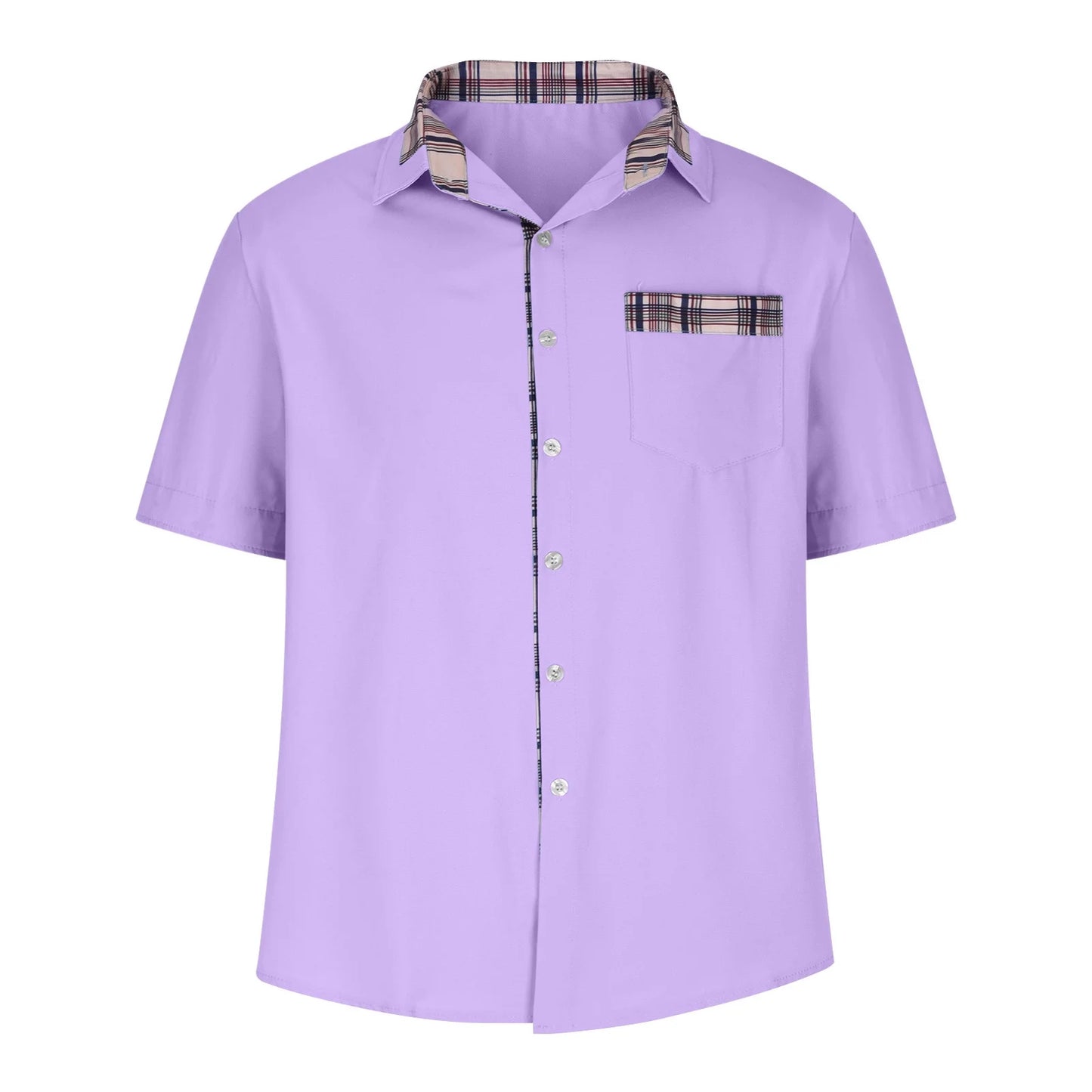 Men’s Summer Casual Shirt | Checked Trim, Short Sleeve