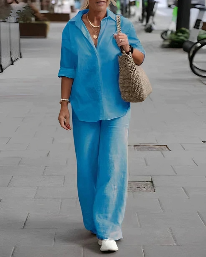 Whitney - Casual polo shirt and straight-leg trousers set