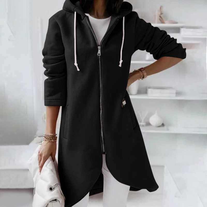 Darlene - Elegant long hooded zip-up jacket