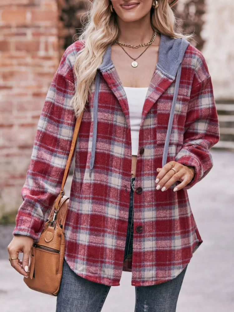 Lyraelle - Oversized checked hoodie jacket with buttons
