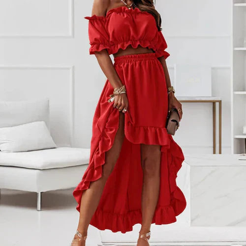 Sanaya - Elegant ruffled off-shoulder skirt and top set