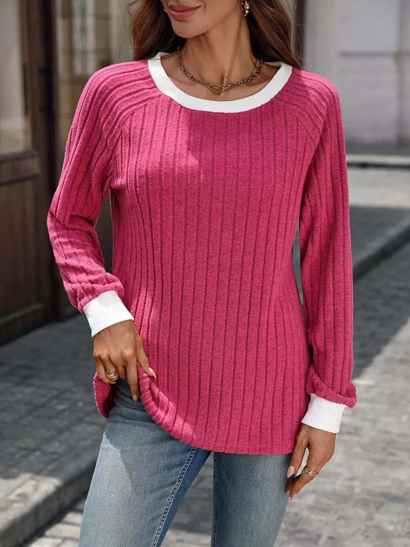 Alyanna - Casual Ribbed Knit Crewneck Jumper