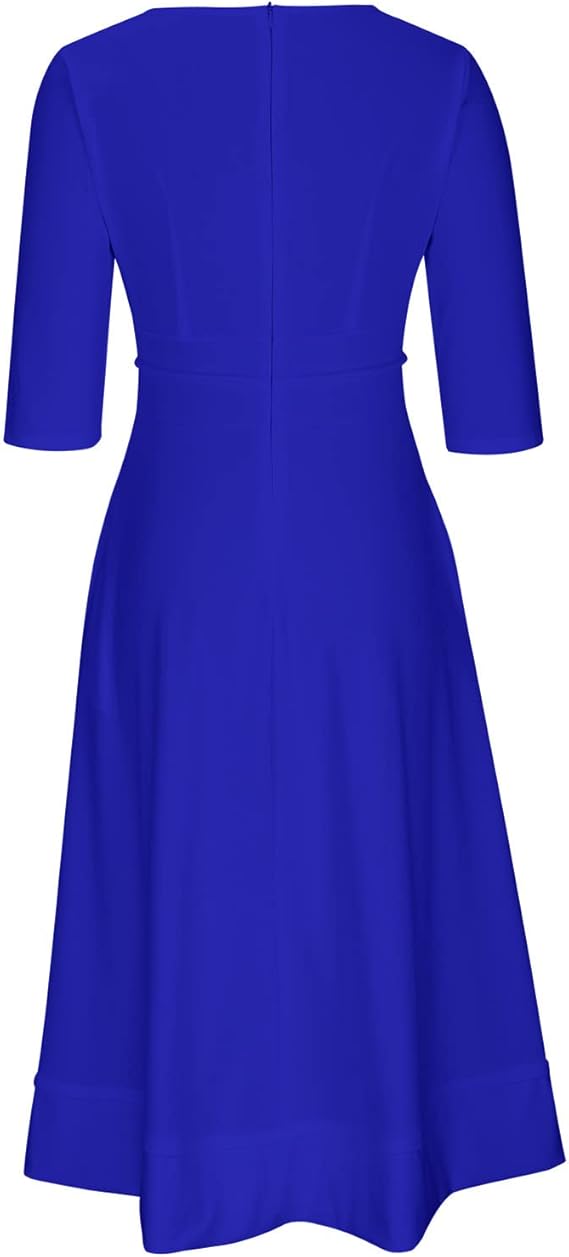 Women's Elegant A-Line Dress | Midi, Deep V-Neck
