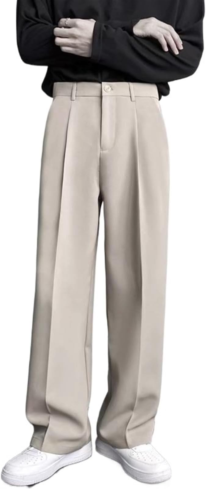 Men's Wide Leg Trousers | White, Pleated Front