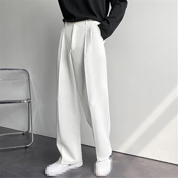 Men's Wide Leg Trousers | White, Pleated Front