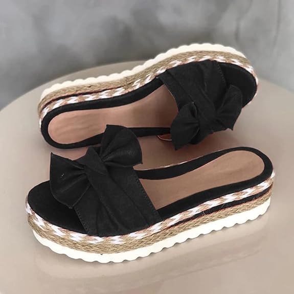 Women’s Summer Platform Slides | Open Toe, Bow Detail