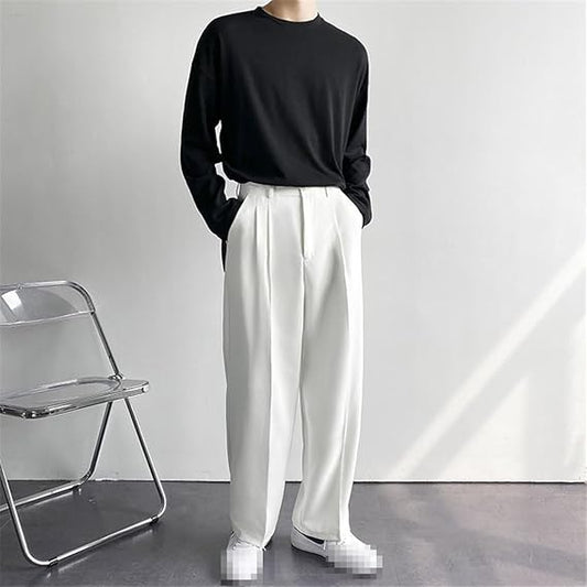 Men's Wide Leg Trousers | White, Pleated Front