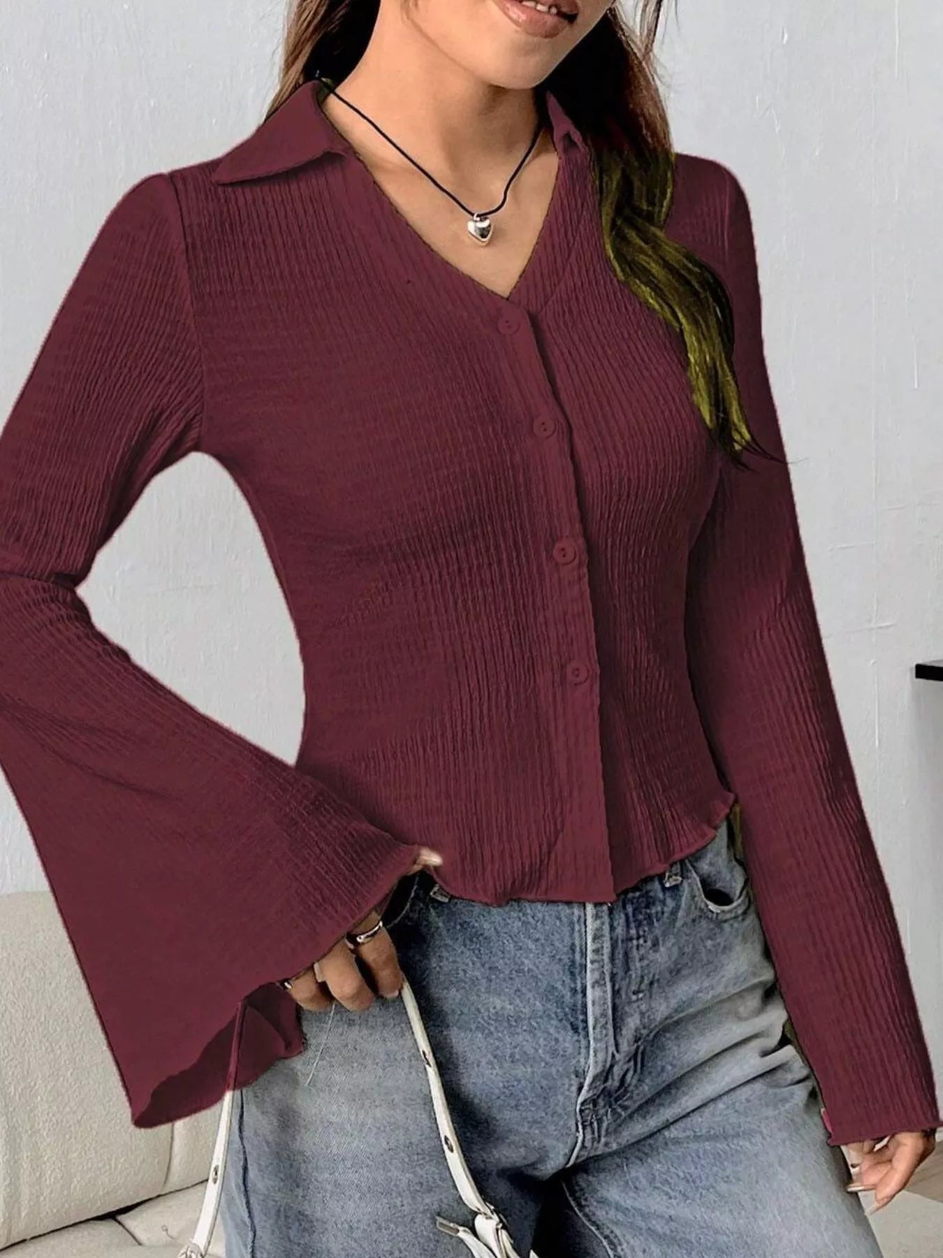 Velina - Elegant Long-Sleeve Blouse with Buttons