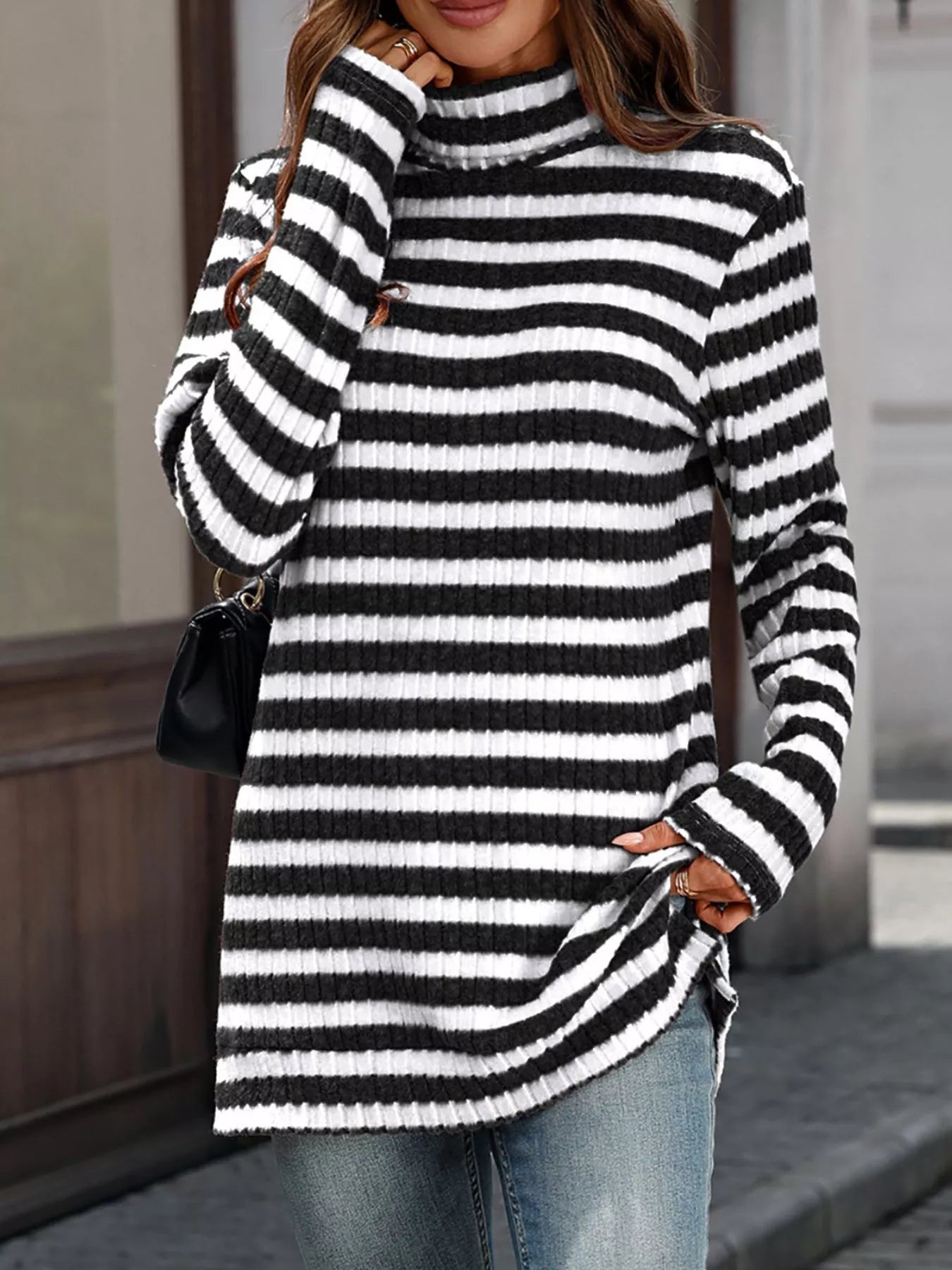 Carmelina - Elegant Long-Sleeve Striped Turtleneck Jumper